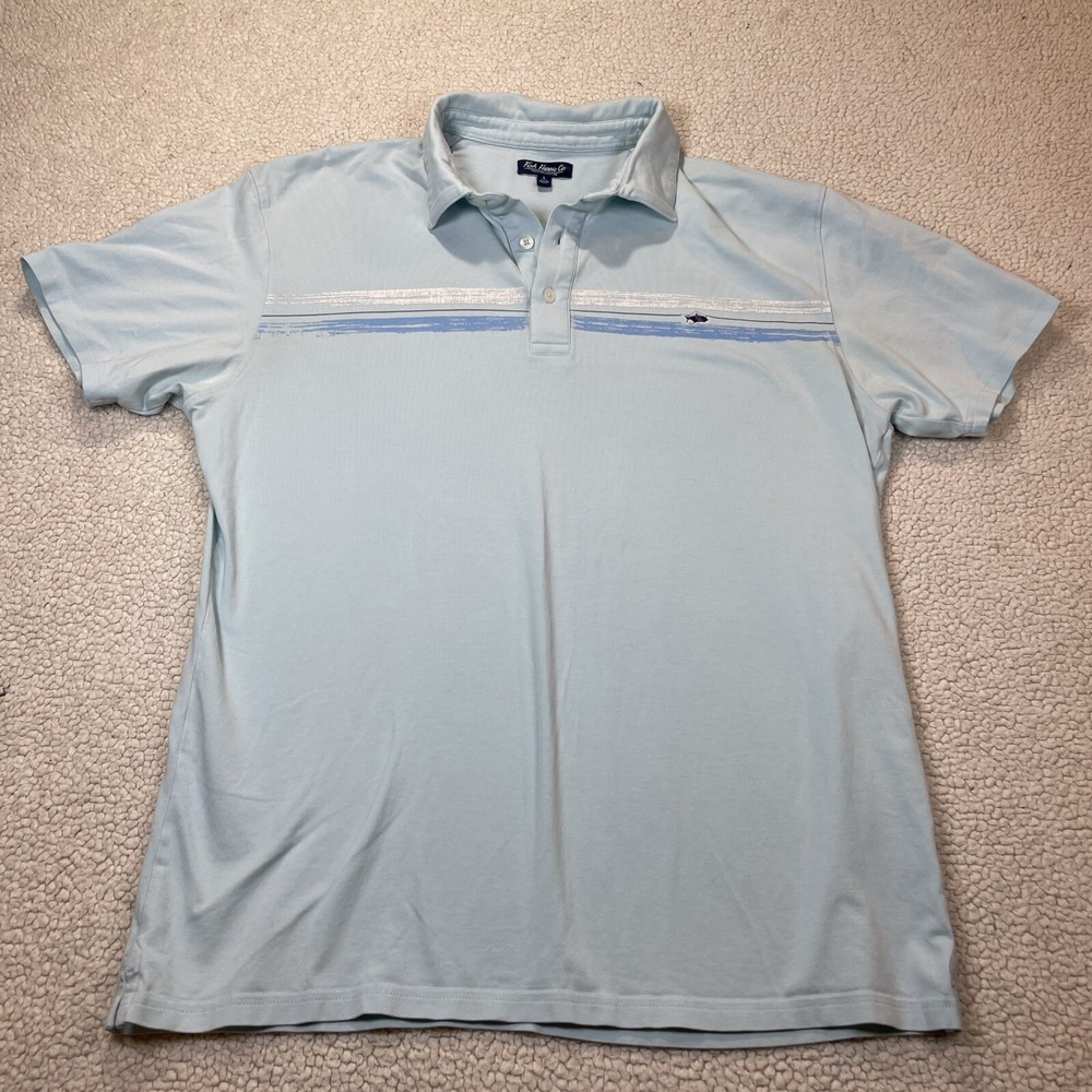 Fish Hippie Co Mens Light Blue Striped Short Sleeve Polo Shirt Large Logo 0154